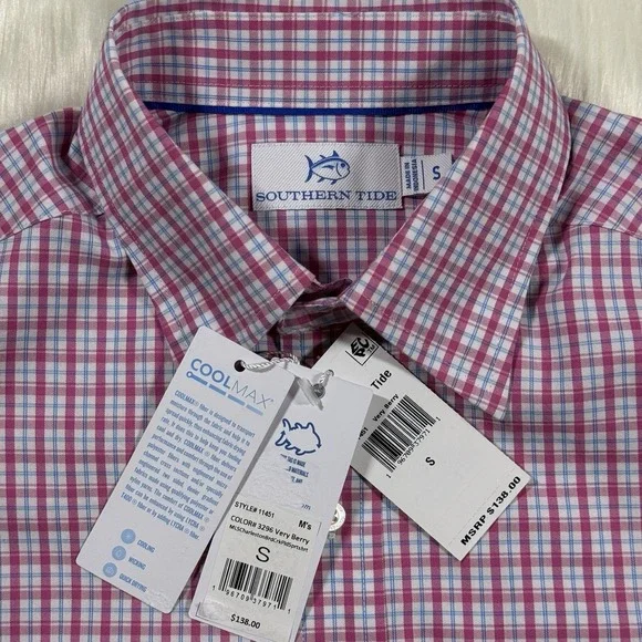 Southern Tide Men's Size Small Charleston Board Creek Pink Plaid Sport Shirt